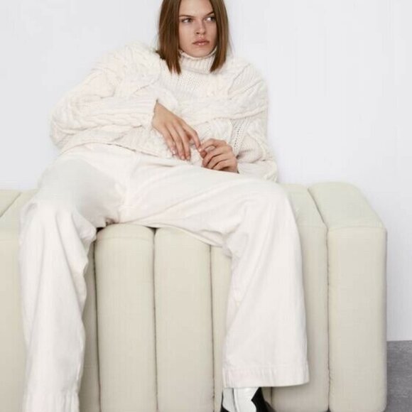 ZARA ECRU OVERSIZED CABLE-KNIT SWEATER JUMPER Size S - Picture 12 of 16